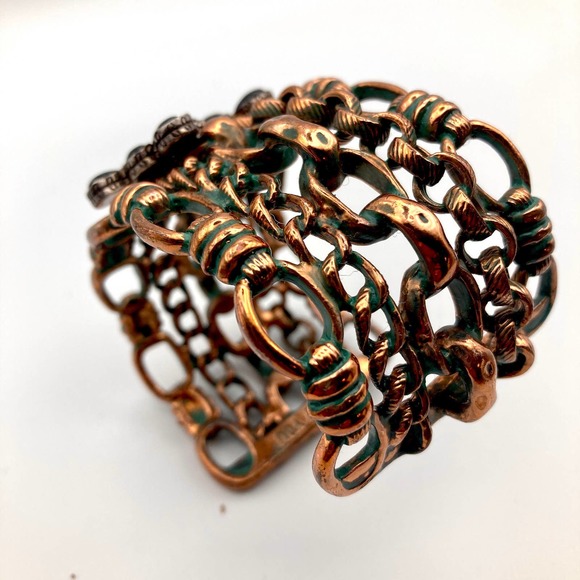 Lucky Brand cuff bracelet copper wide black glass cross boho lucky you - Picture 5 of 10